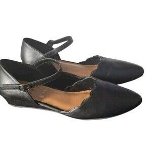 Seychelles Mary Jane Flats Women's 11W Black Memory Foam Scalloped Trim